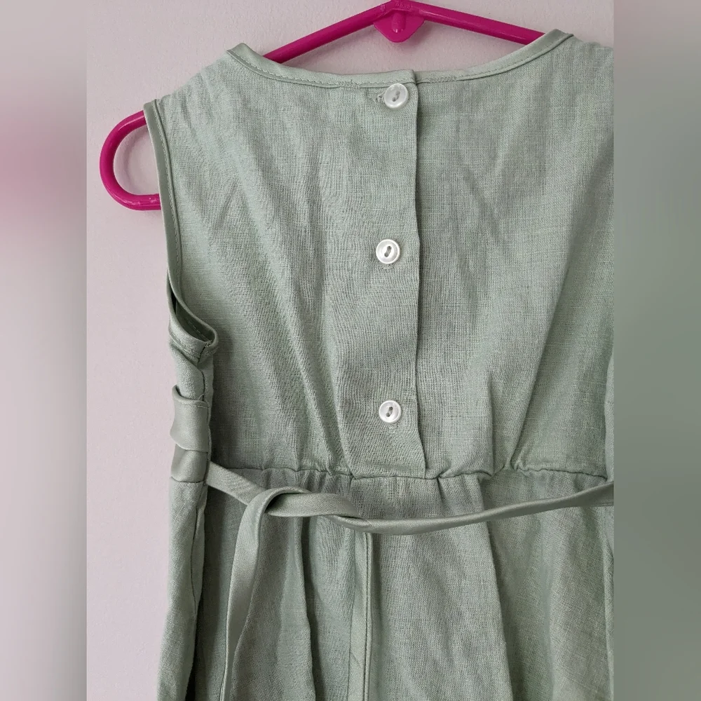 Brooke Lindsay Linen Blend Sleeveless Satin Bow Tieback Dress Sage Green size 5